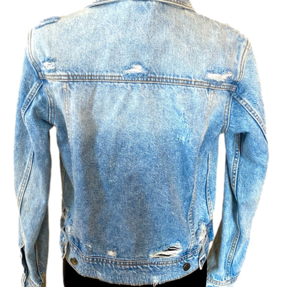 **premium Denim** Hidden distressed light wash structured Jean jacket - Picture 5 of 9